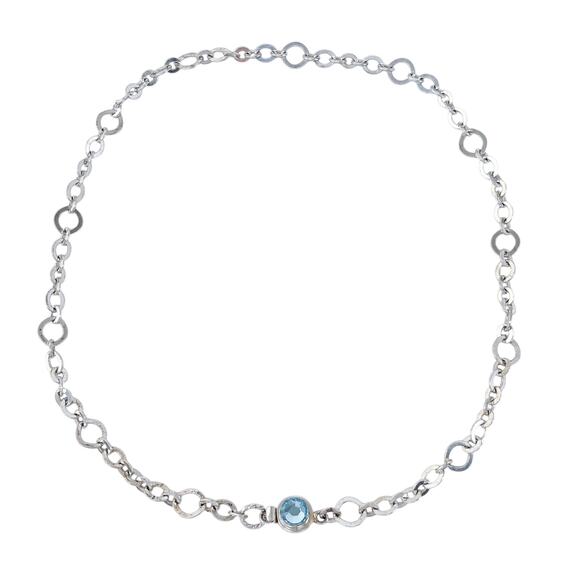 Vintage Silver-Tone 6.7mm Open Link Chain Necklace with Blue Crystal 21” - Picture 1 of 3